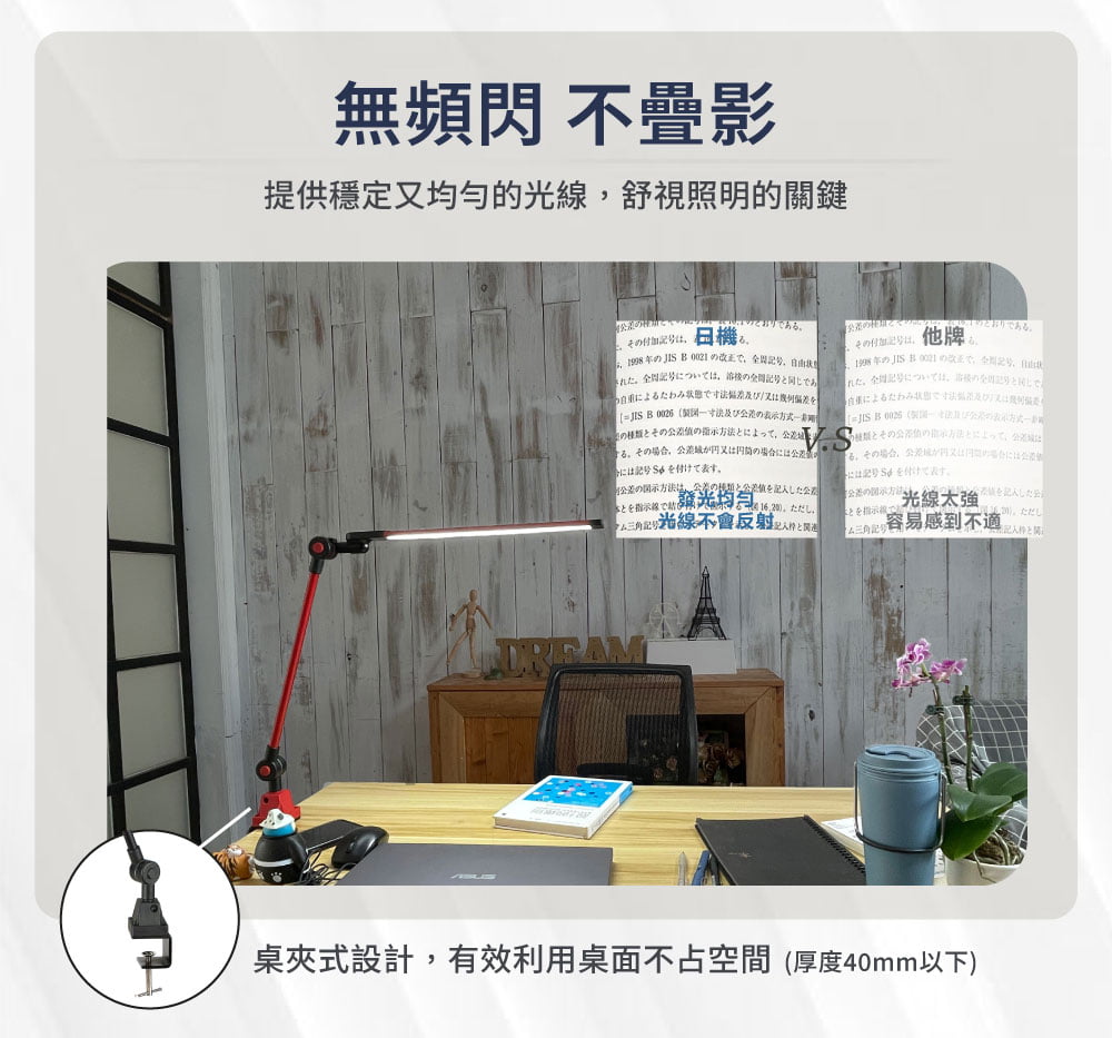 NIKKI 台灣製LED 兒童護眼檯燈 無頻閃 不疊影 桌夾式設計 不占空間